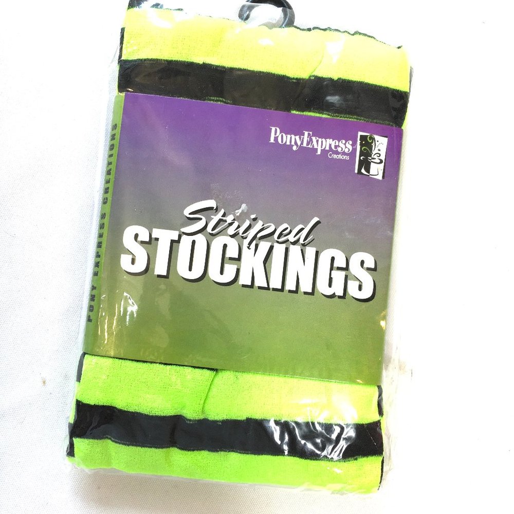 * Pony Express Lime  Green Black Stripe Tights NWT NOS